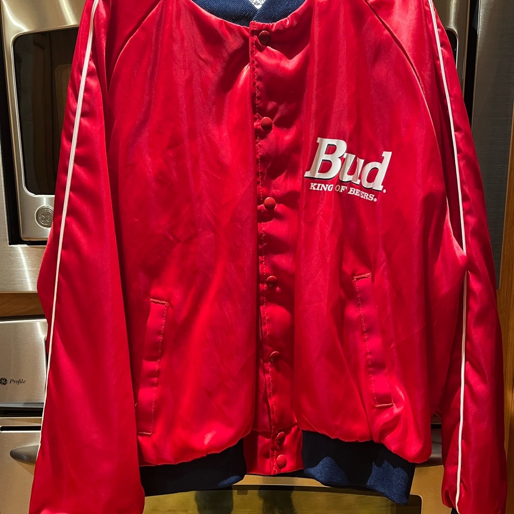 Budweiser Red Satin Jacket.  Lightweight.  Perfect for late spring, early fall.